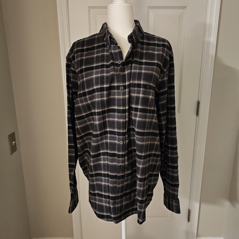 Express Men's Black/Gray Plaid Shirt, Size XXL
